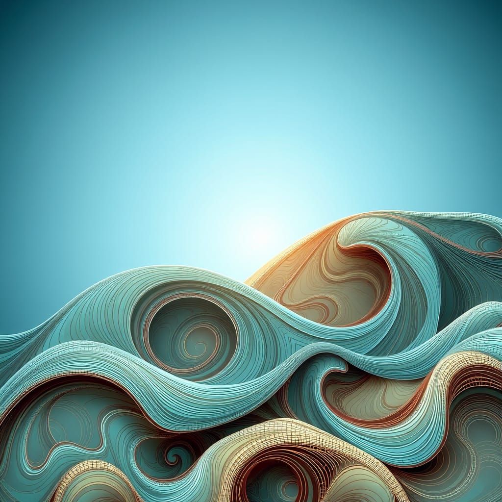 Abstract Zentangle Fractal Waves in Blue and Green