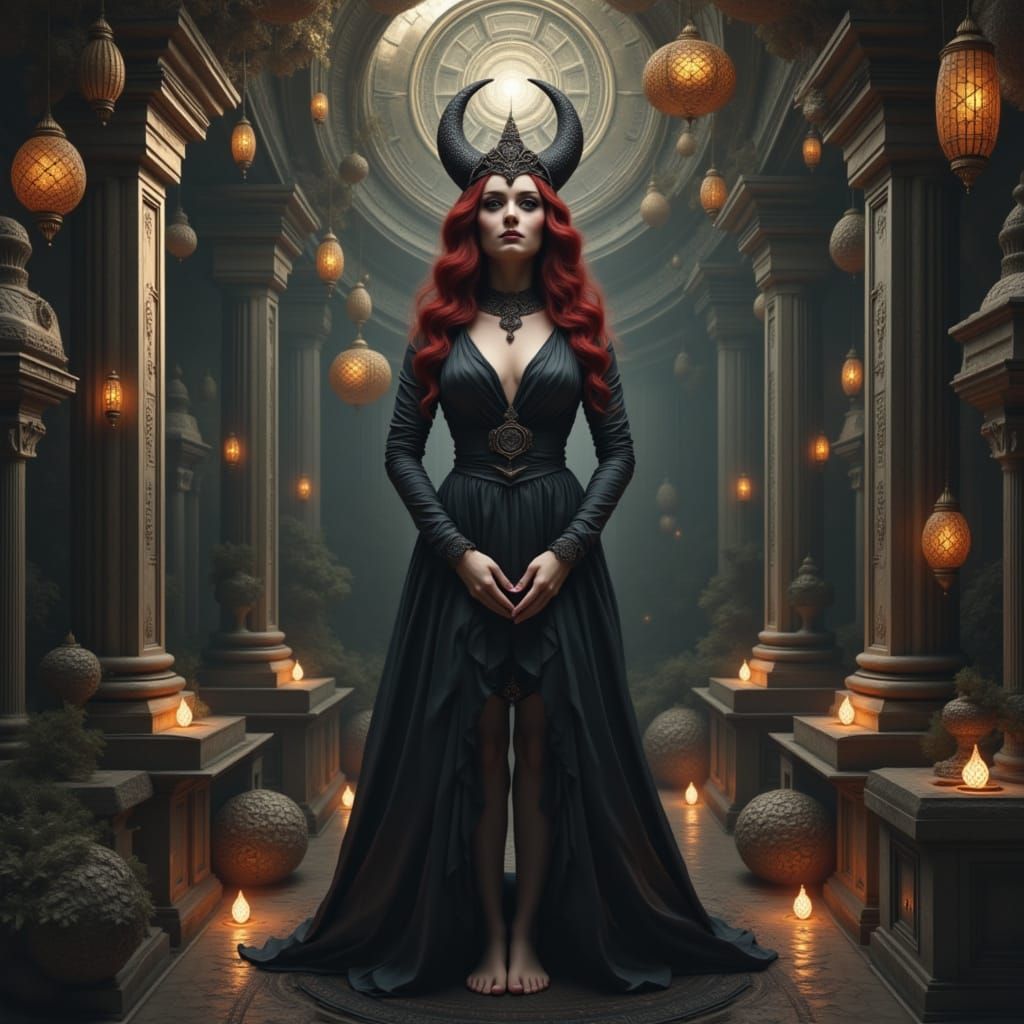 Enchanted Witch Summons Spirits in Cemetery