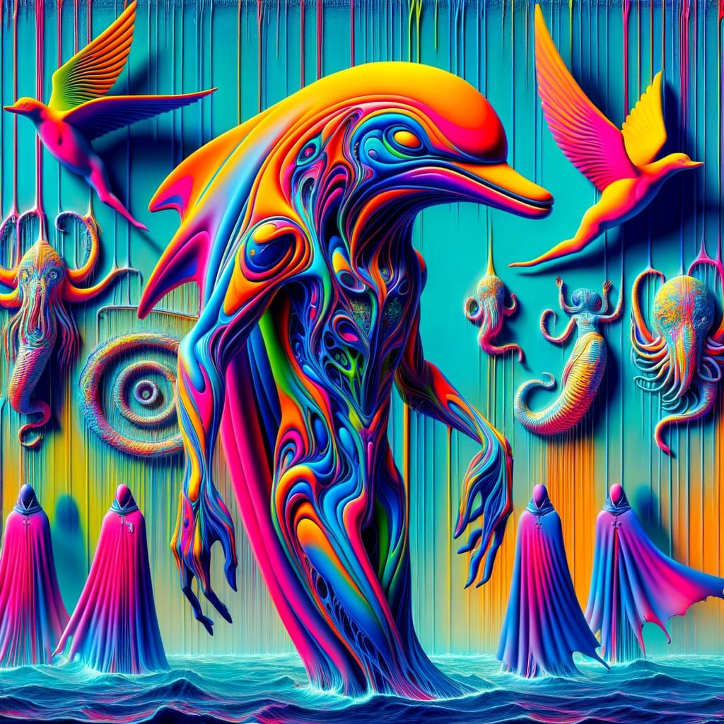 Psychedelic Alien Dolphin in Inverted Colors