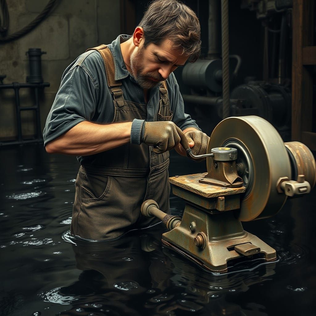 Rugged Industrial Worker in a Sea of Oil and Grease