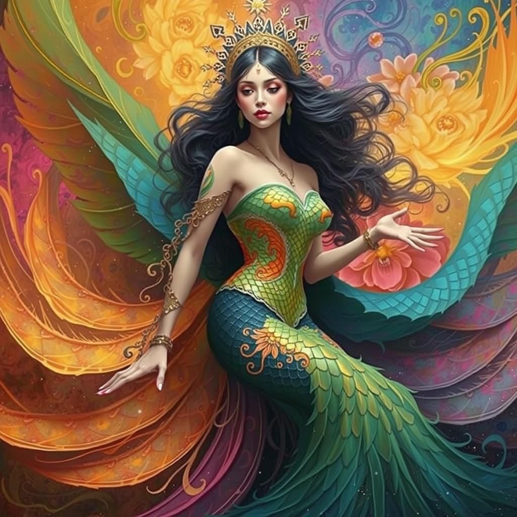 Mystical Dragon Woman in Abstract Expressionist Style