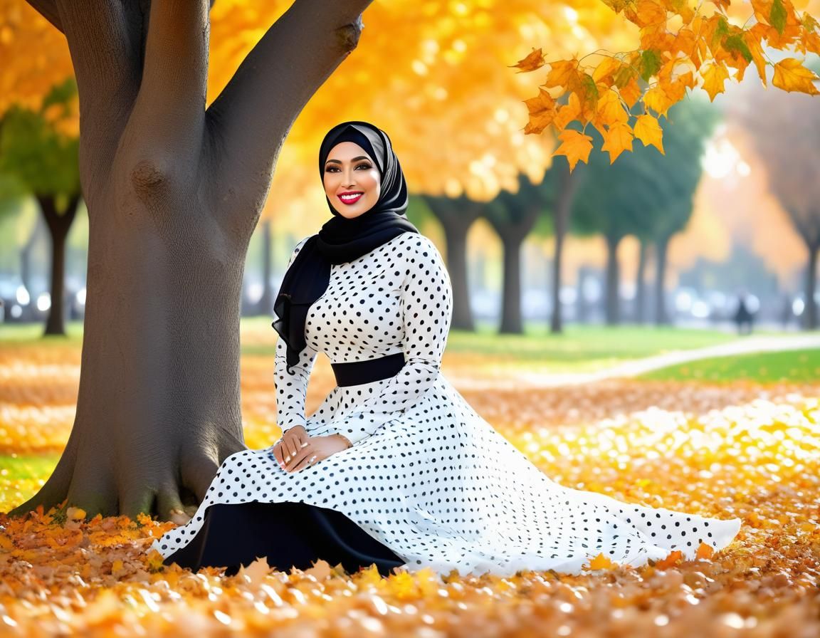 Middle Eastern Woman in Autumn Park, Fine Art Photo