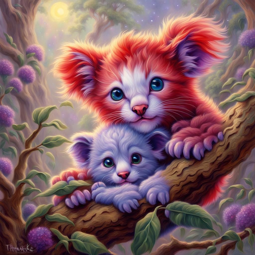 Kitten Peeks from Koala Pouch: Ethereal Fantasy