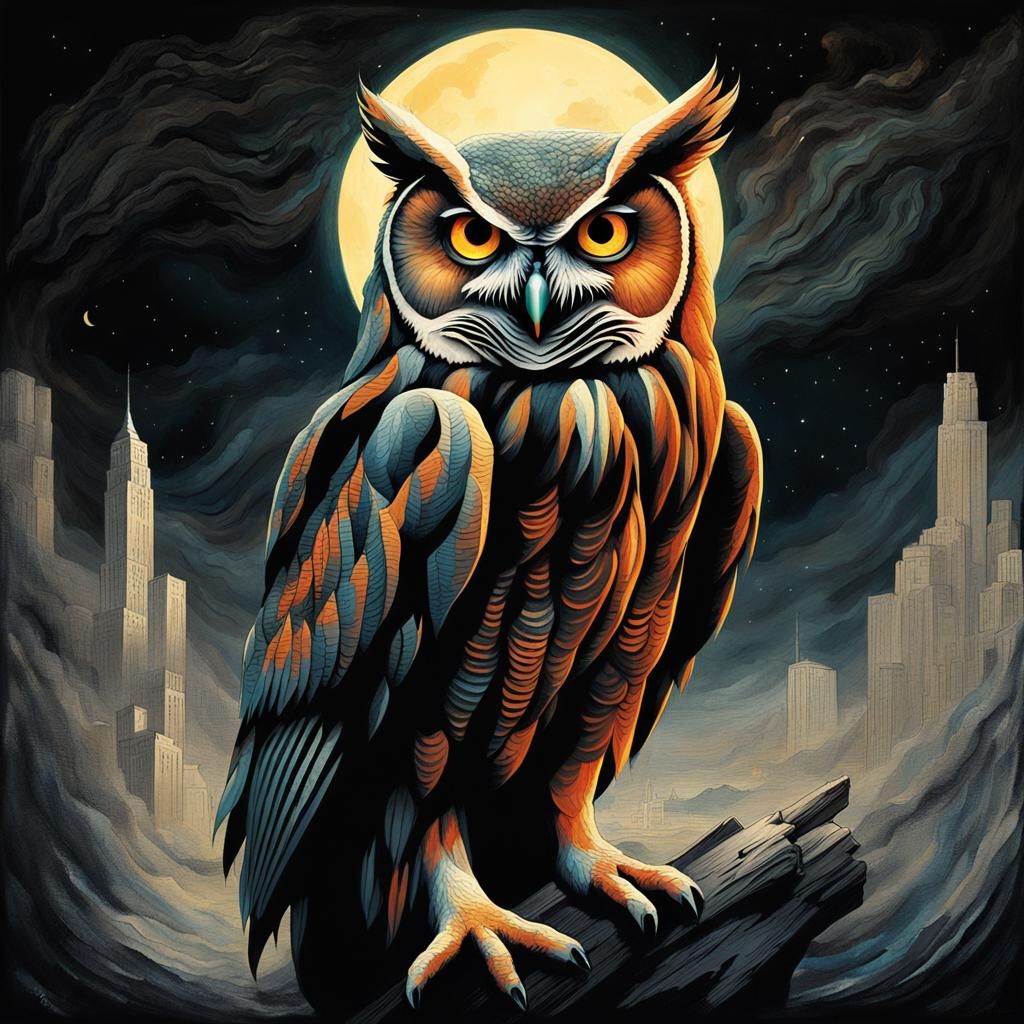 Psychedelic Owl in Moonlight, Stoner Art Style
