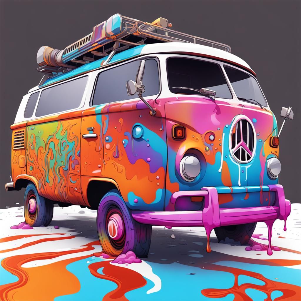 Hippie Van on Mars in Graffiti Art Style