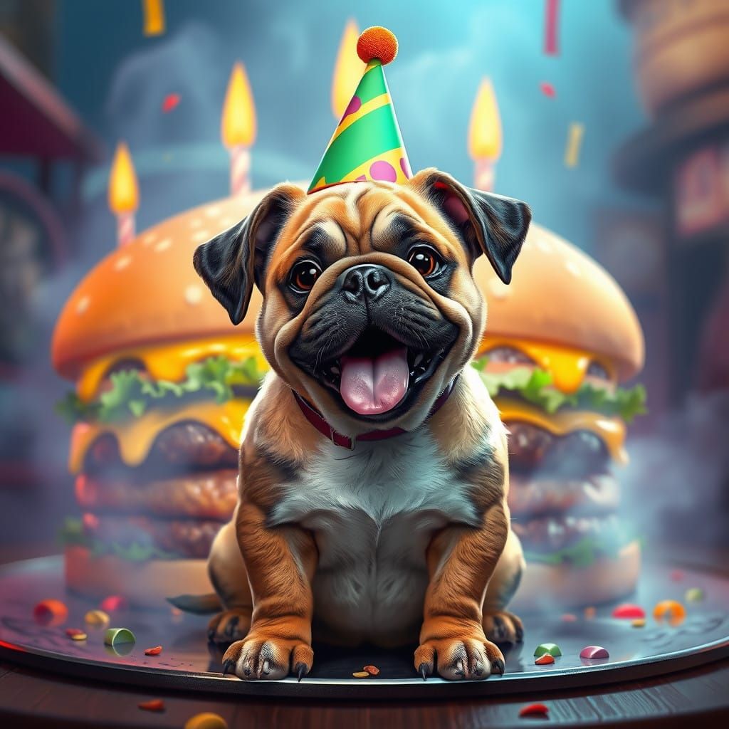 Chunky Dog Celebrates Birthday with Whimsical Cheeseburger C...