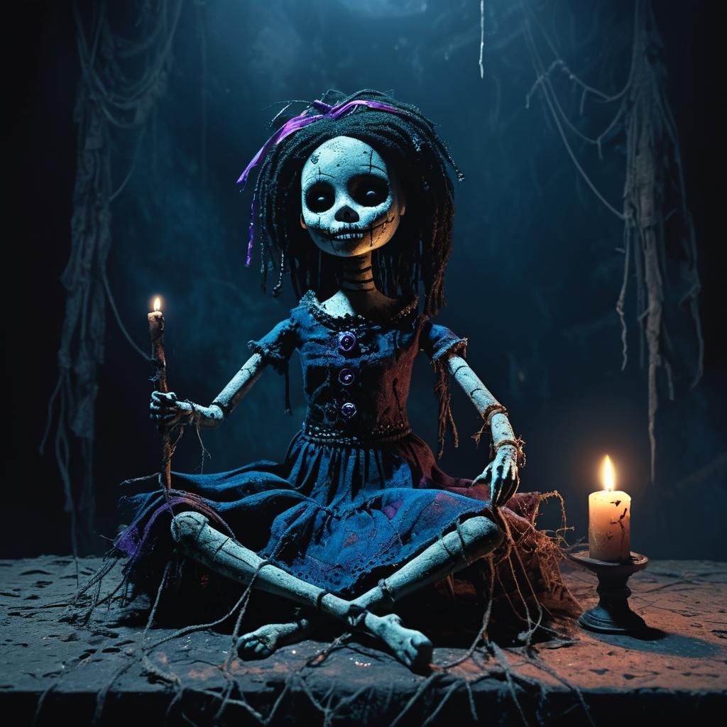 Creepy Voodoo Doll on Dusty Altar