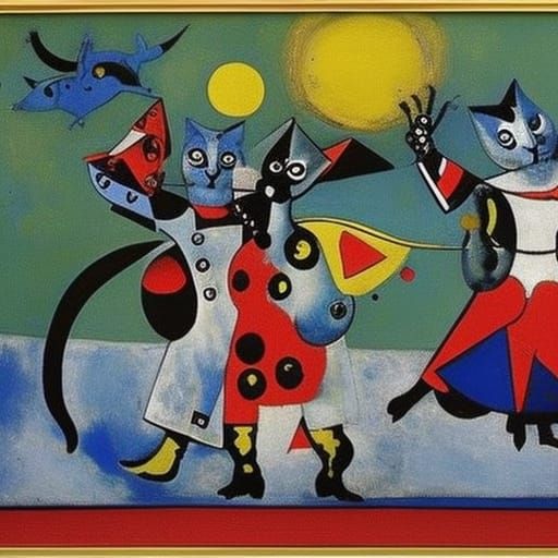 Surreal Cat Puppets in Style of Miro and Chagall