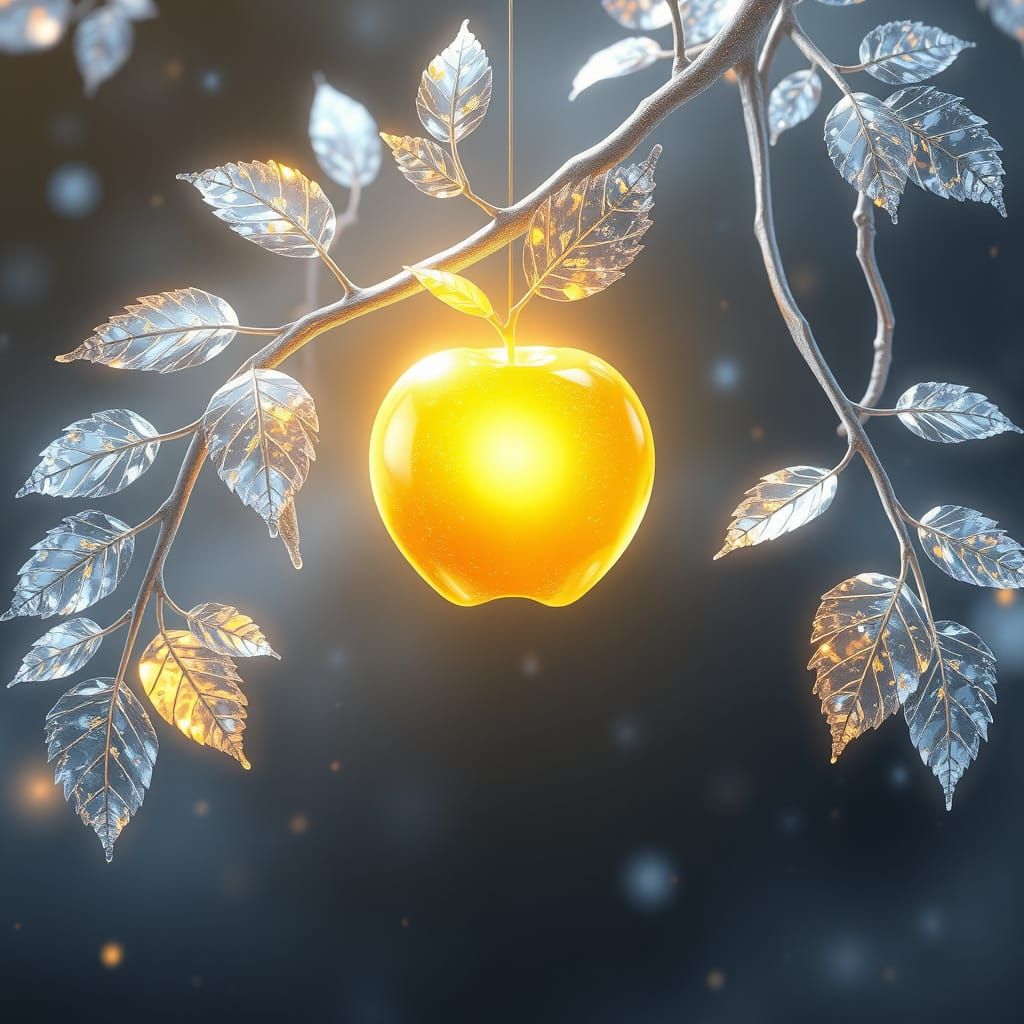 Golden Apple in Crystal Vines, Ethereal Anime Art