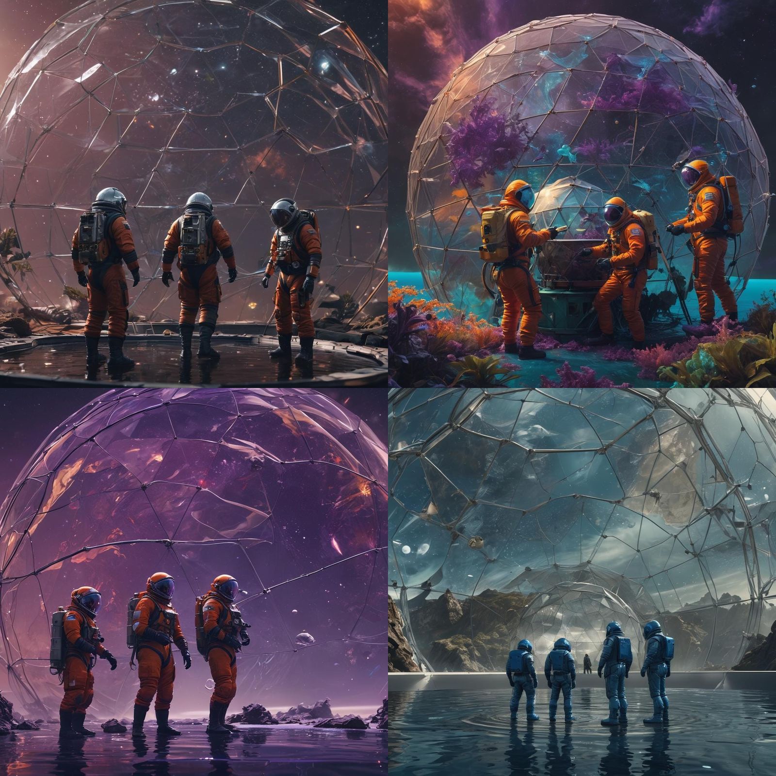 Astronauts Tend Fish in Space Dome: Fantasy Concept Art