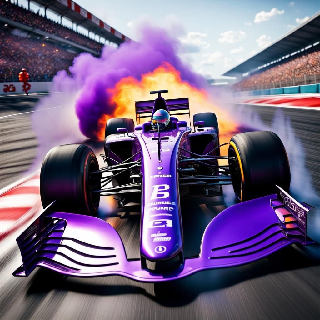 Intense Drag Race with Purple F1 Cars