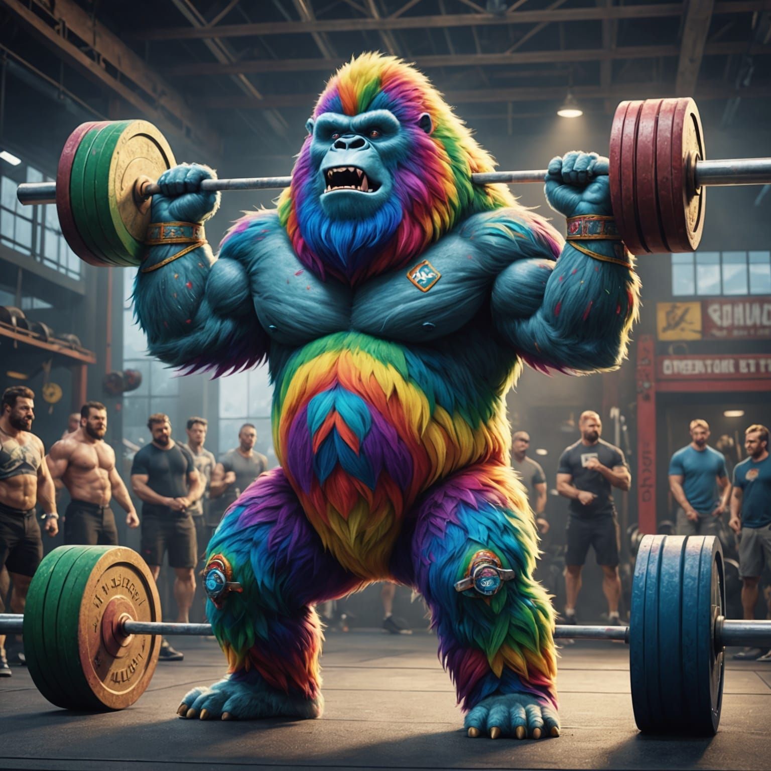 Rainbow Yeti Dominates Weightlifting Competition