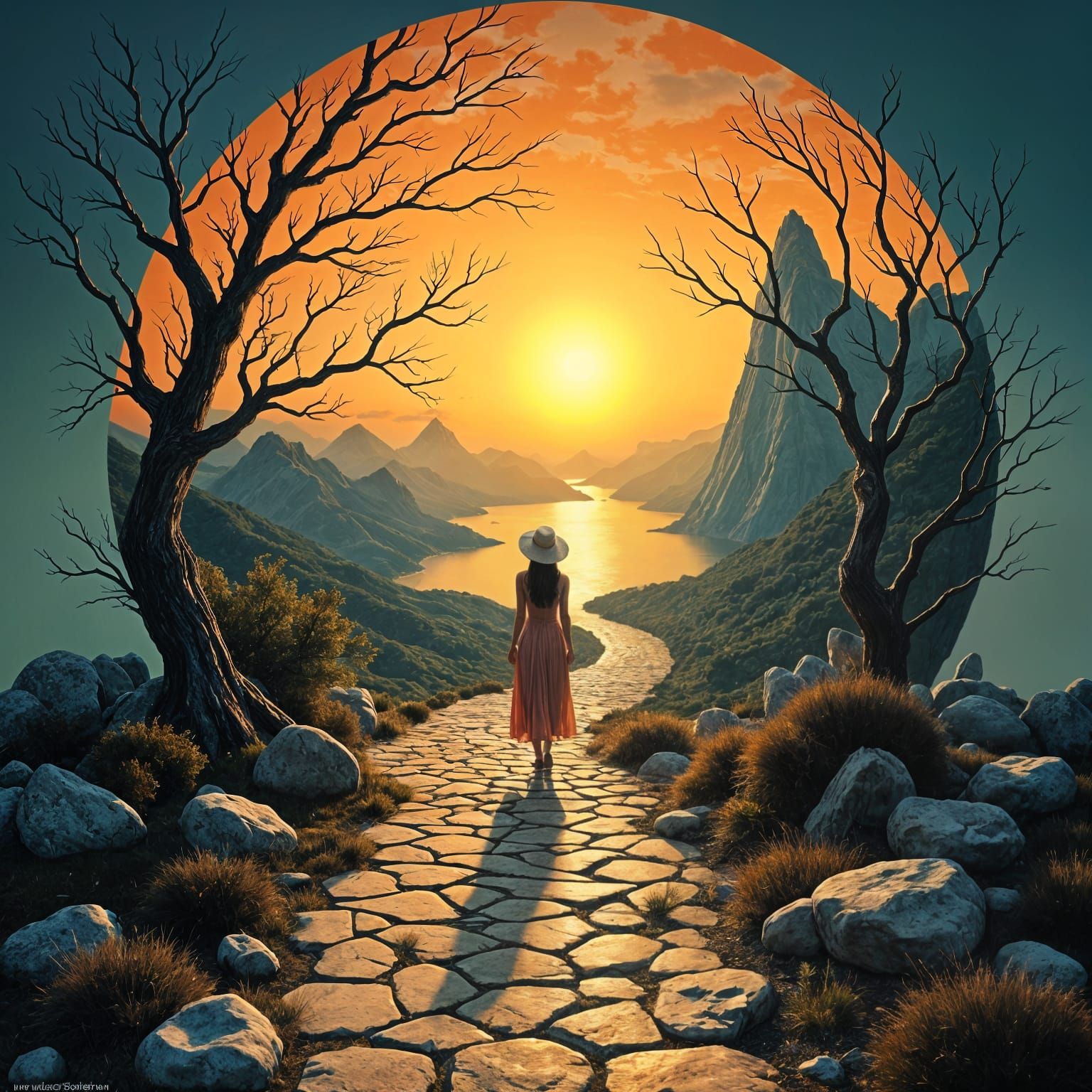 Ethereal Sunset Journey: A Surrealist Vision