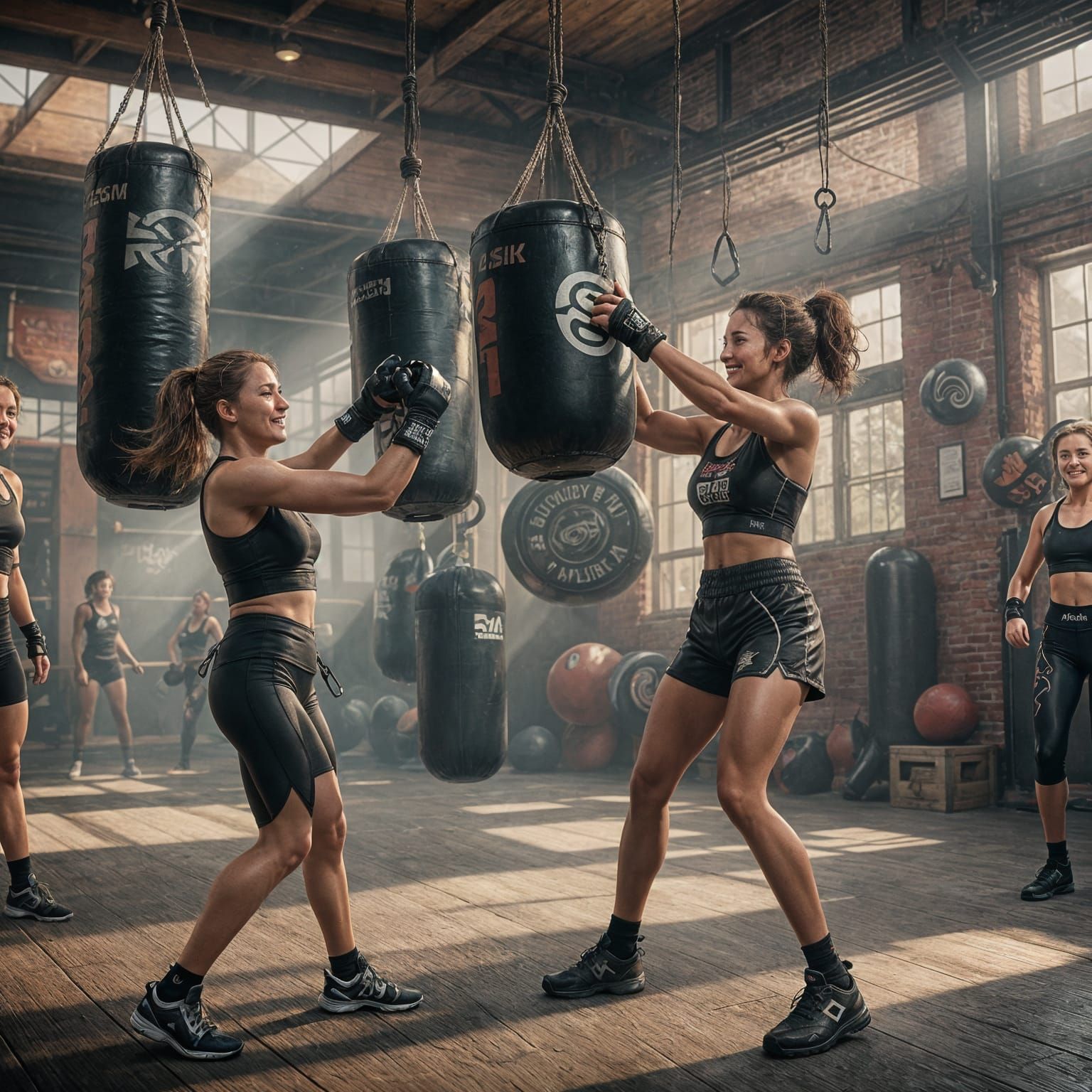 Sweaty Women Boxing: Detailed Matte Painting