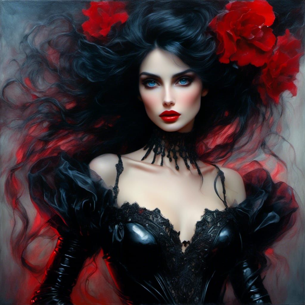 Gothic Portrait of Italian Woman in Latex Lingerie