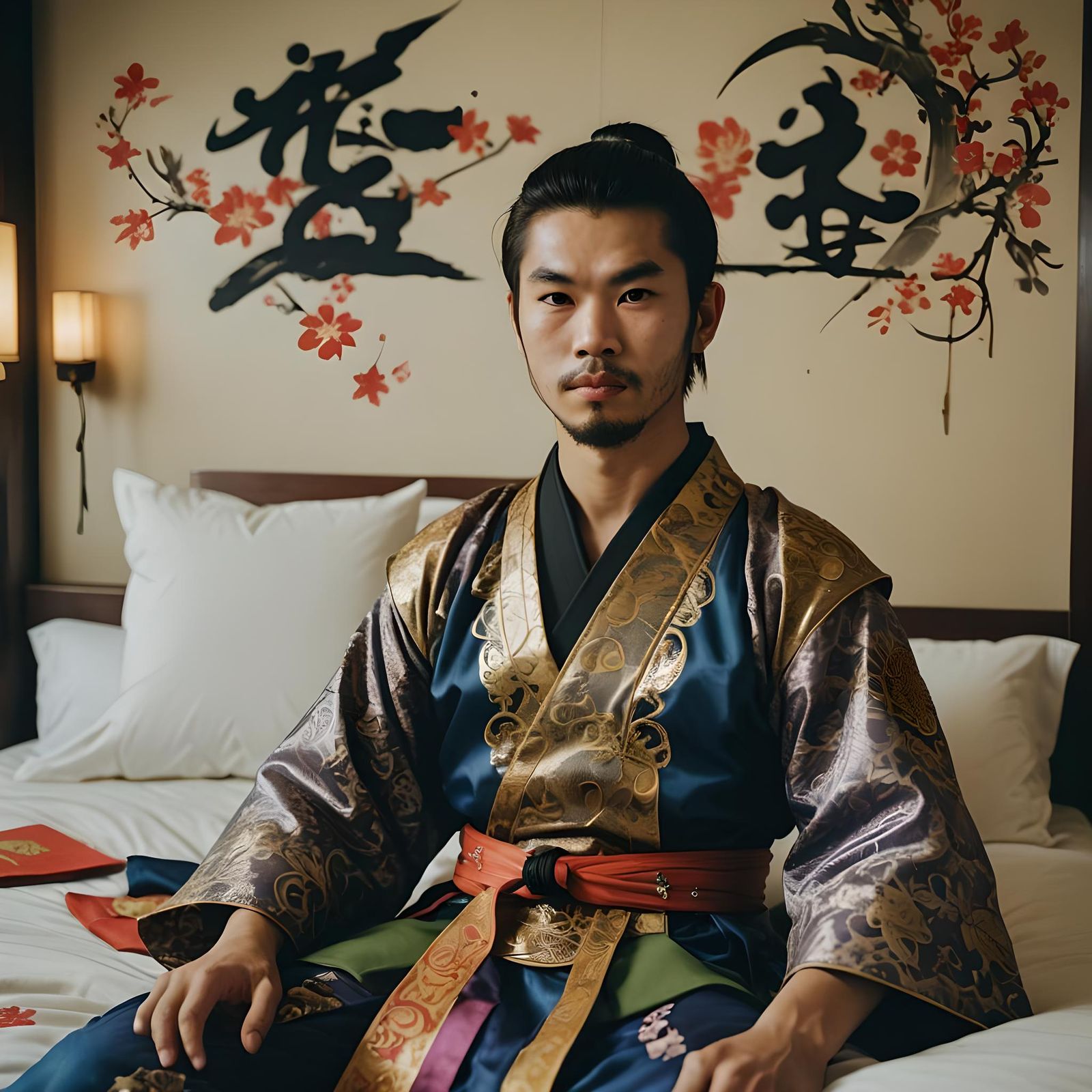 Gay Vietnamese Samurai in Hotel: Cinematic Film Still