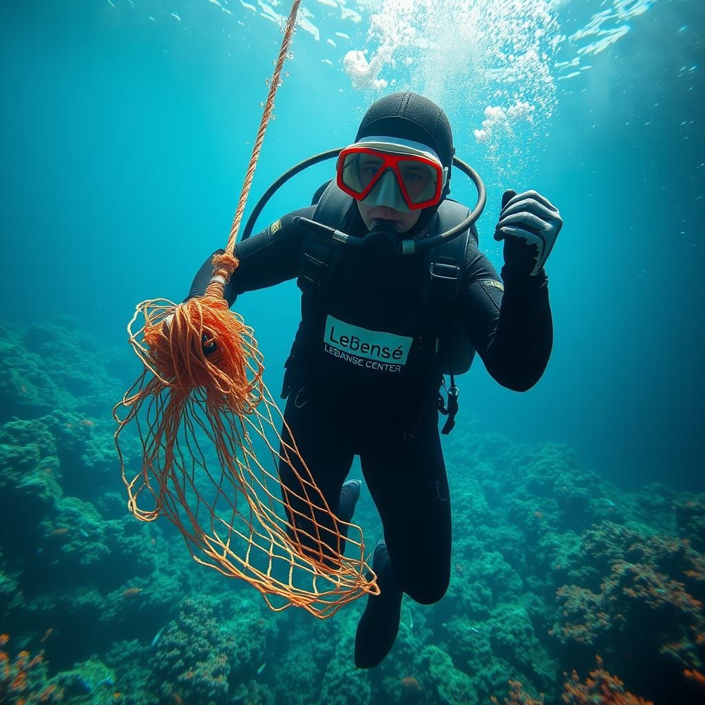 Mediterranean Diver Removes Ghost Net in Hyperrealistic Styl...