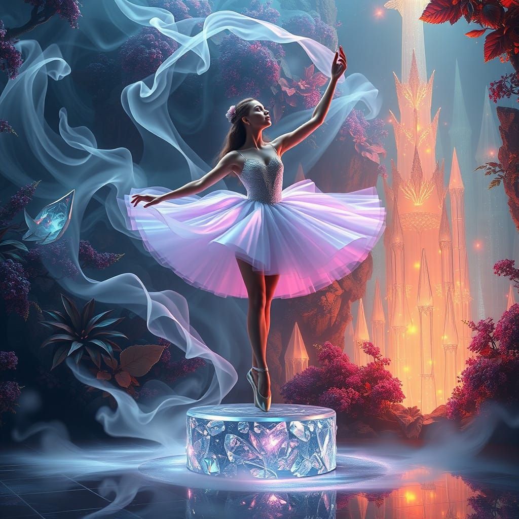 Ballerina in a Dreamlike Fantasy Environment