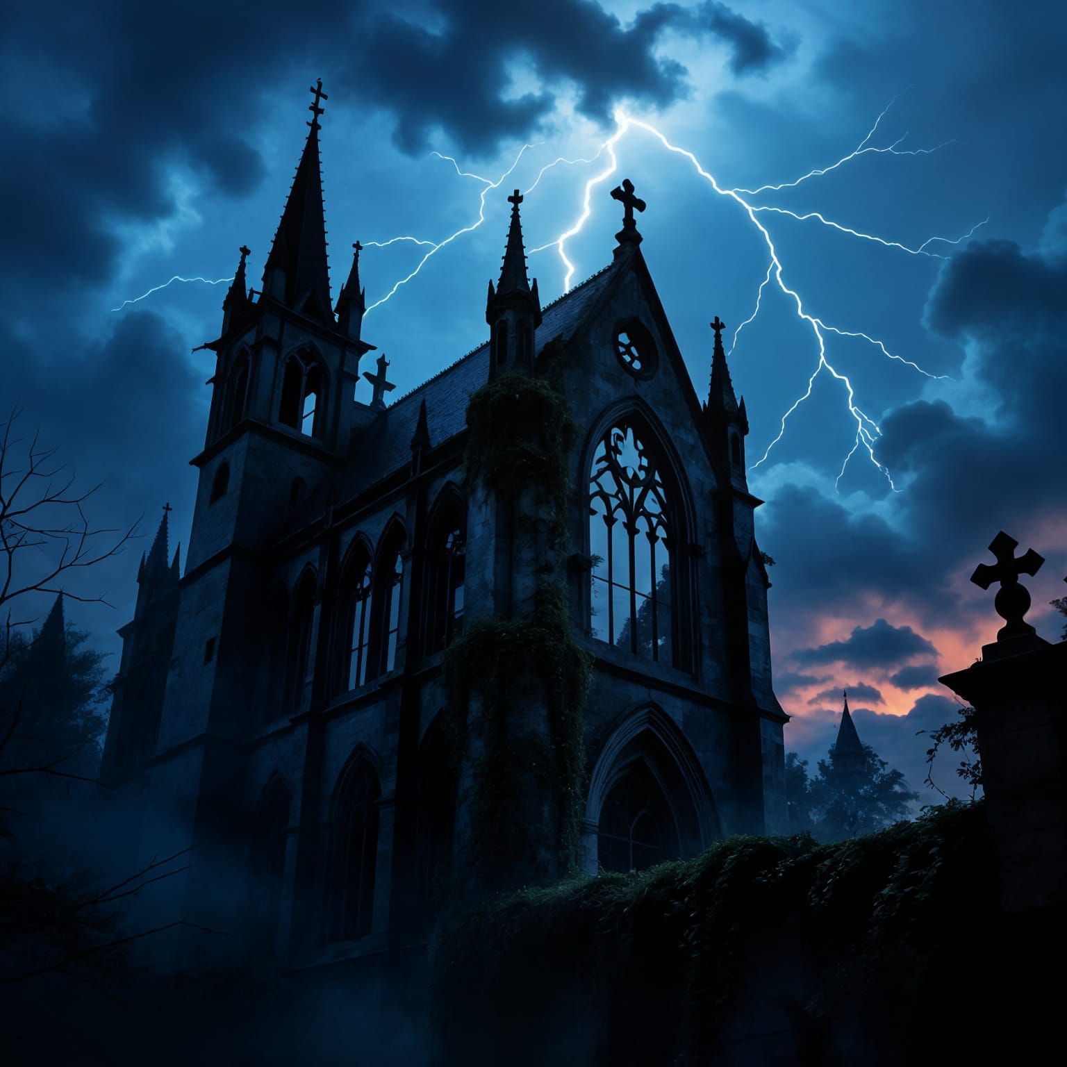 Gothic Building in Stormy Twilight