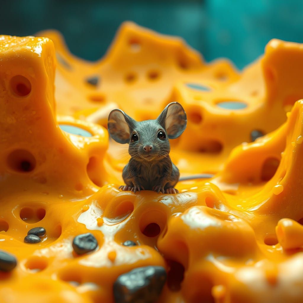 Whimsical Mouse in a Golden Cheese Wonderland