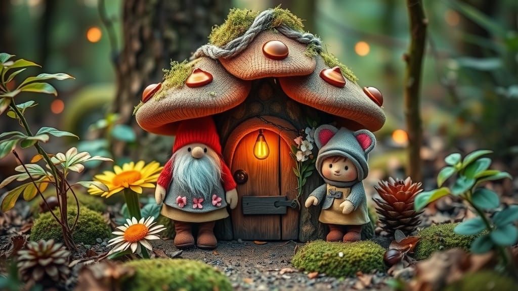Charming Gnome Family in Forest Cottage