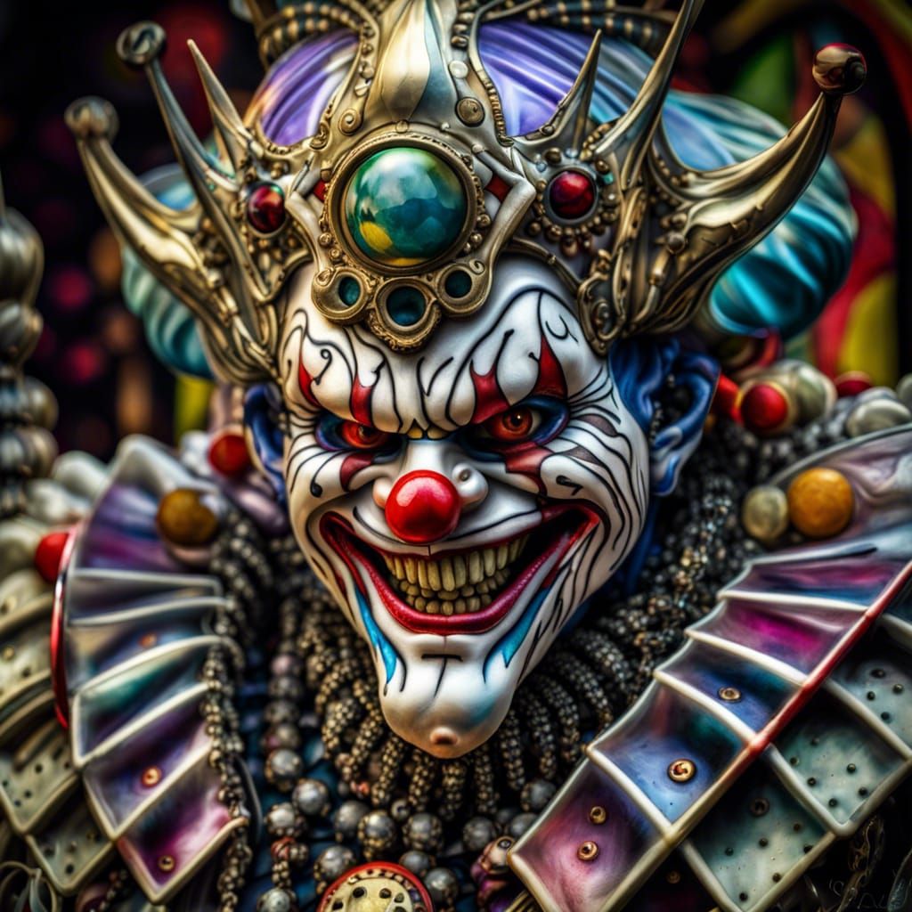 Angry Biomechanical Harlequin Jester in King's Court