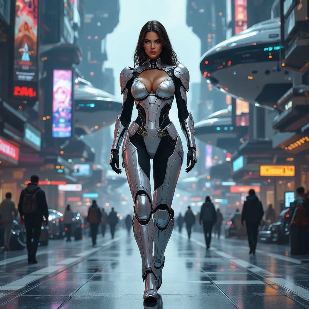 Futuristic Supermodel in Spaceport, Hyperrealistic Splash Ar...