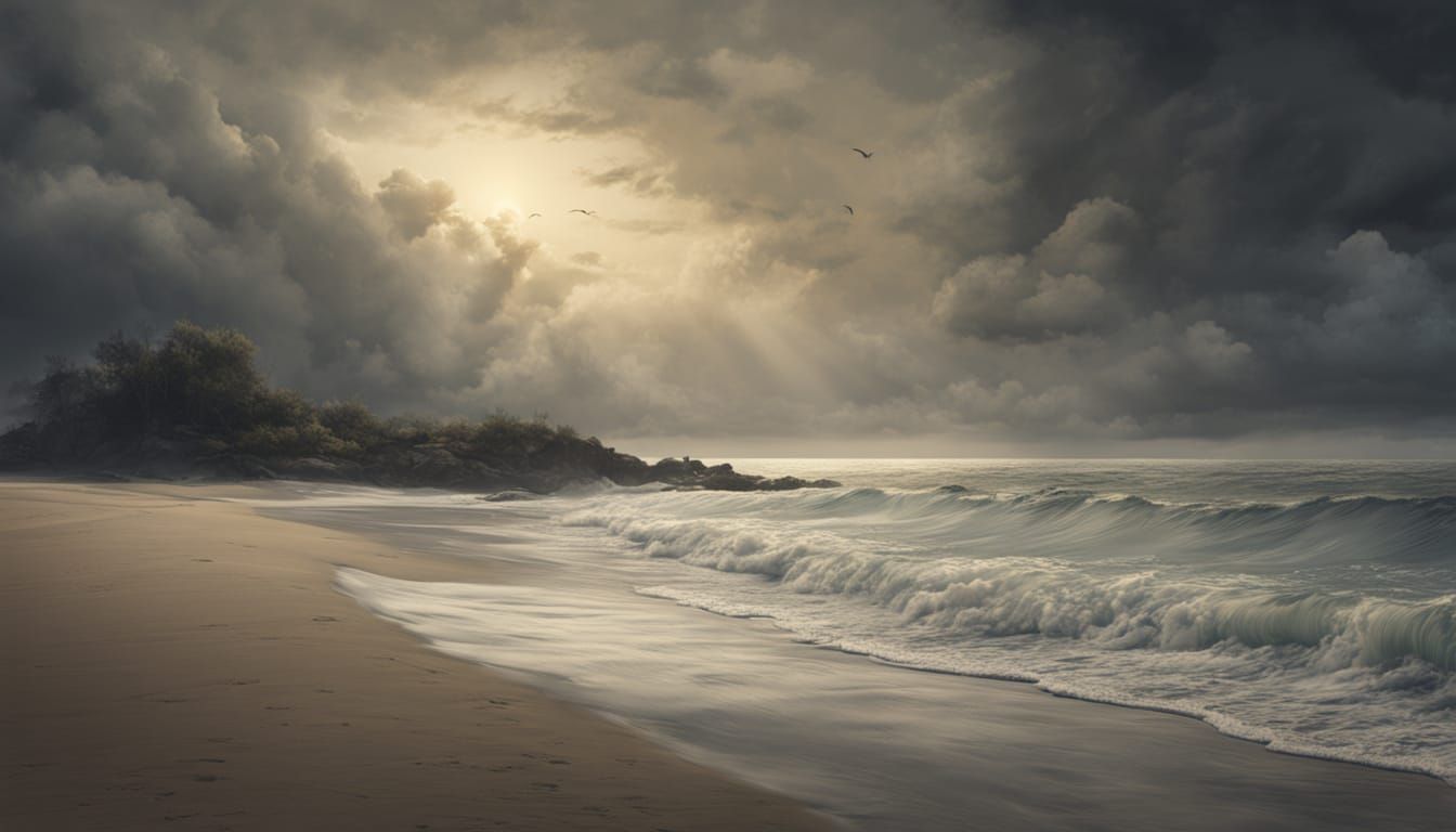 Moody Autumn Seashore at Twilight