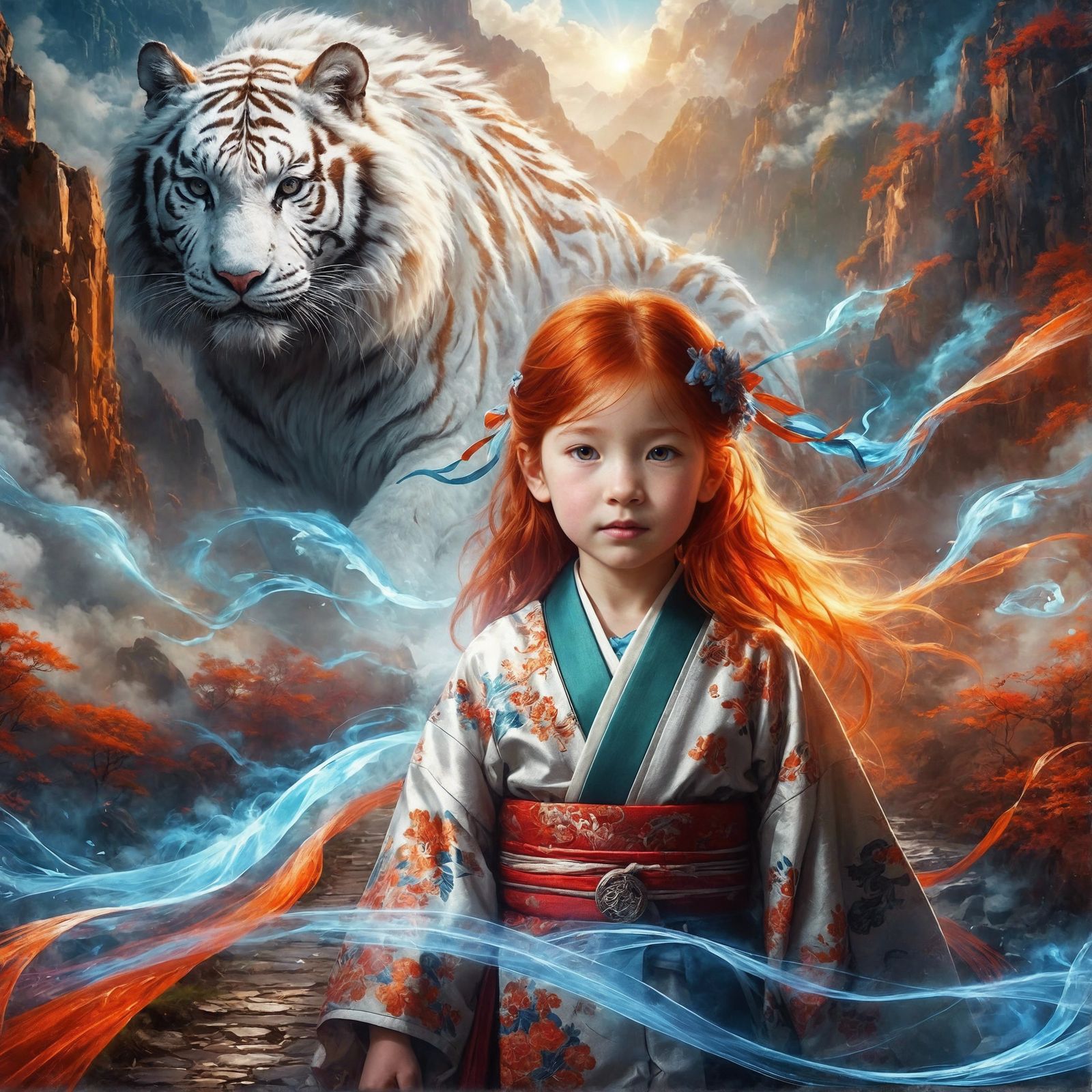 Red-Haired Girl with White Tiger Spirit