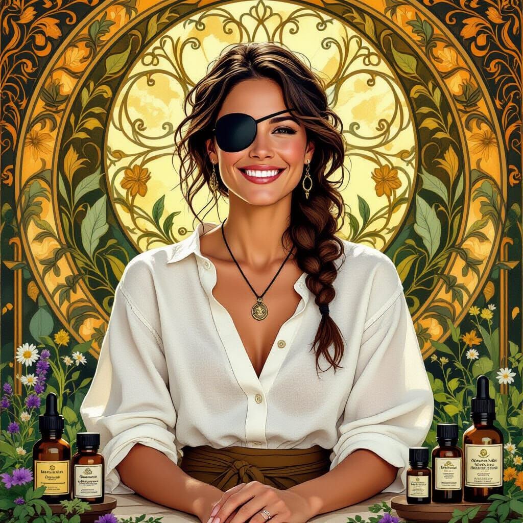 Aromatherapist with Eyepatch in Art Nouveau Style