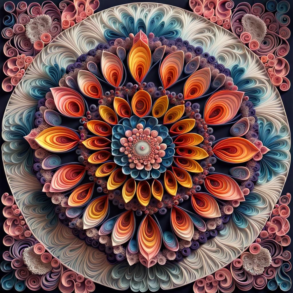 Floral Love Fractal Mandala in Mixed Media