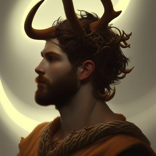 Hipster Cernunnos Portrait in Art Nouveau Style