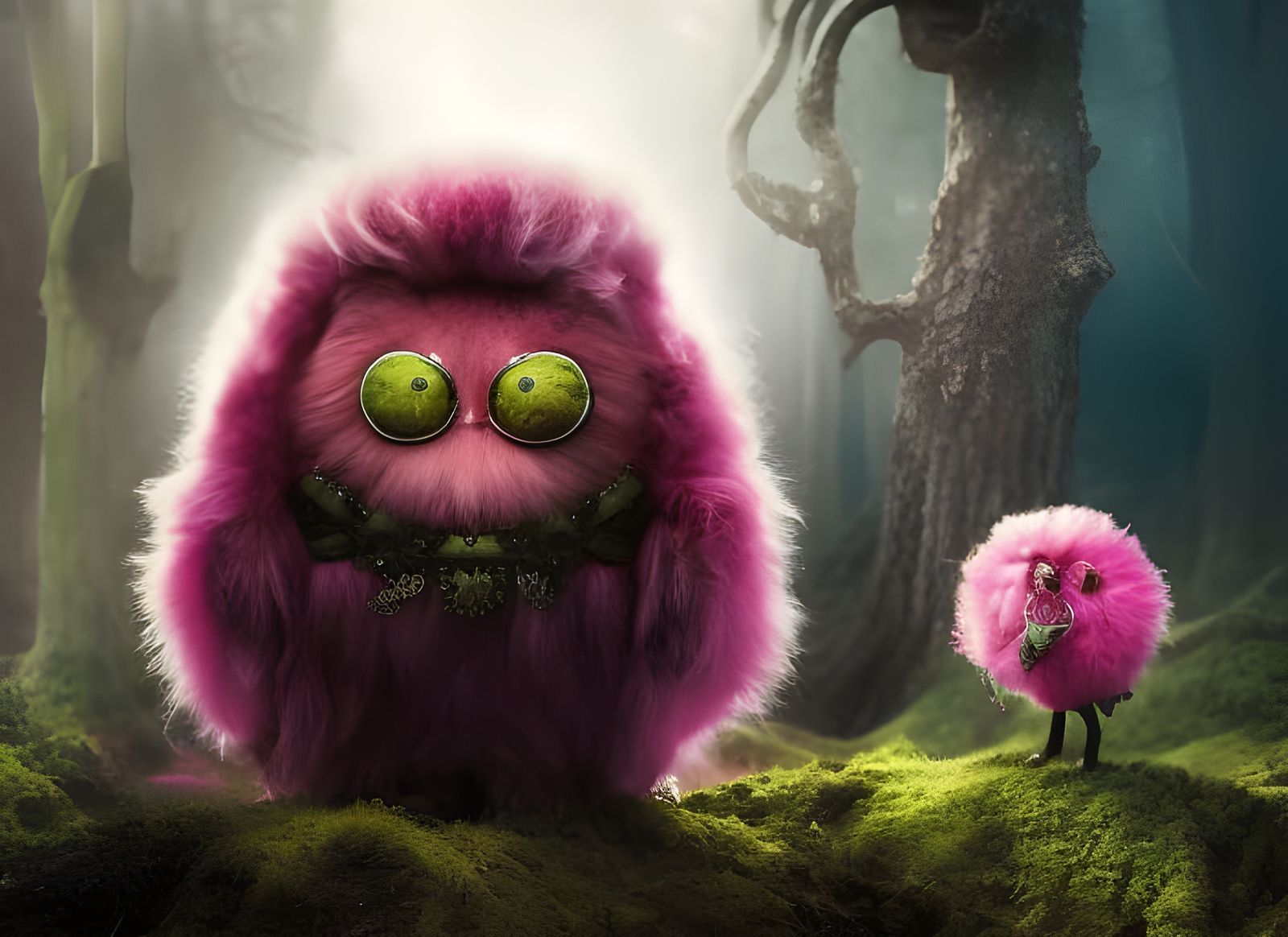 Cute Pink Alien Monster Portrait in Ethereal Style