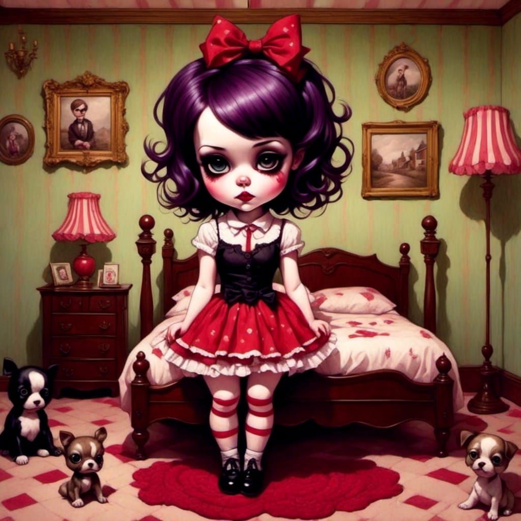 Creepy Motel in Mark Ryden Pop-Surrealist Style