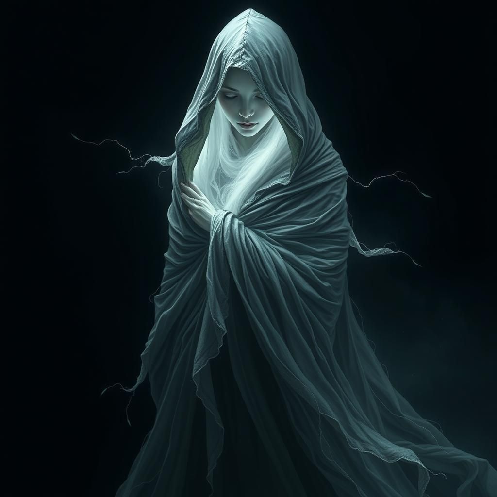 Ethereal Hooded Figure with Luminous Soul
