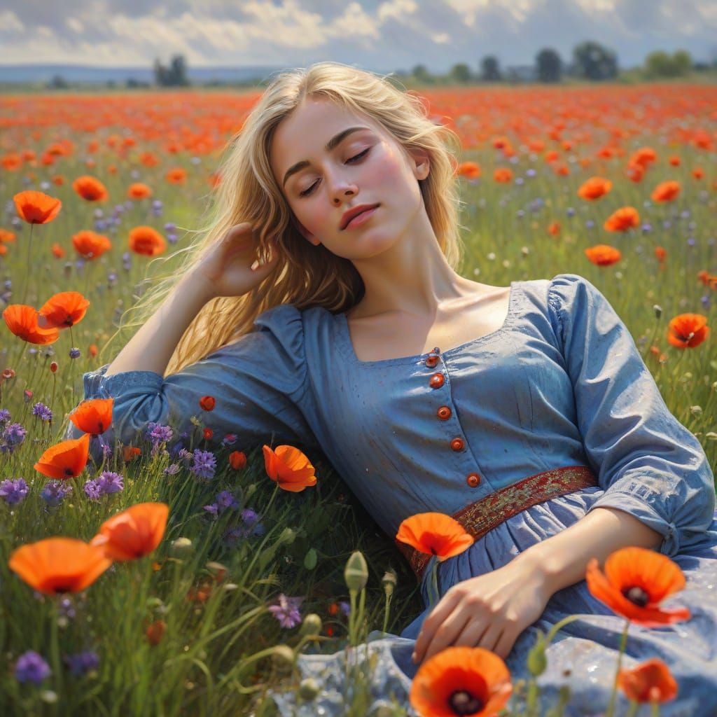 Poppy Field Dream: An Impressionistic Oil Painting