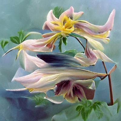 Pastel Columbine Flower in Oil Painting Style