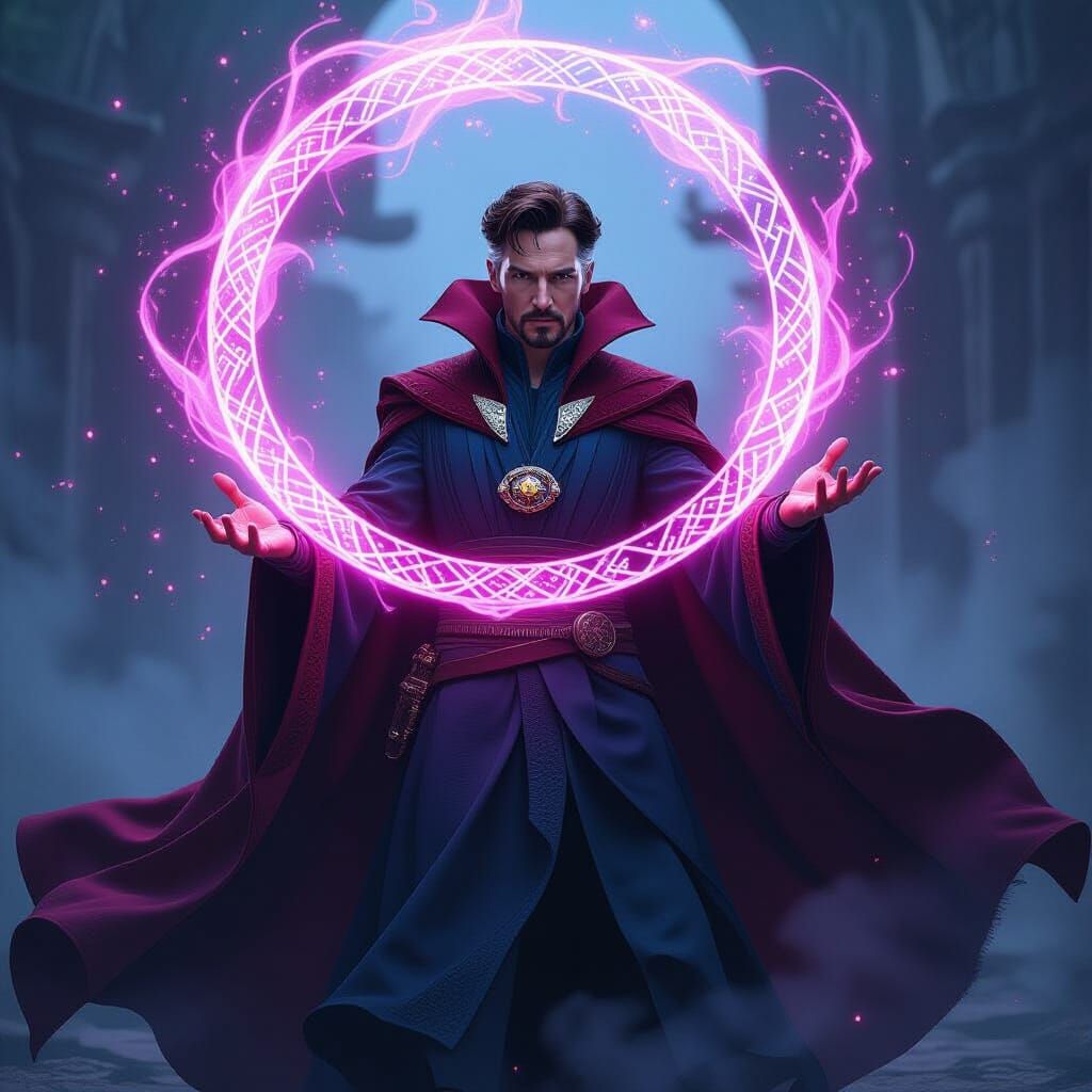 Doctor Strange Casting Spell in Hyperrealistic Fantasy Art
