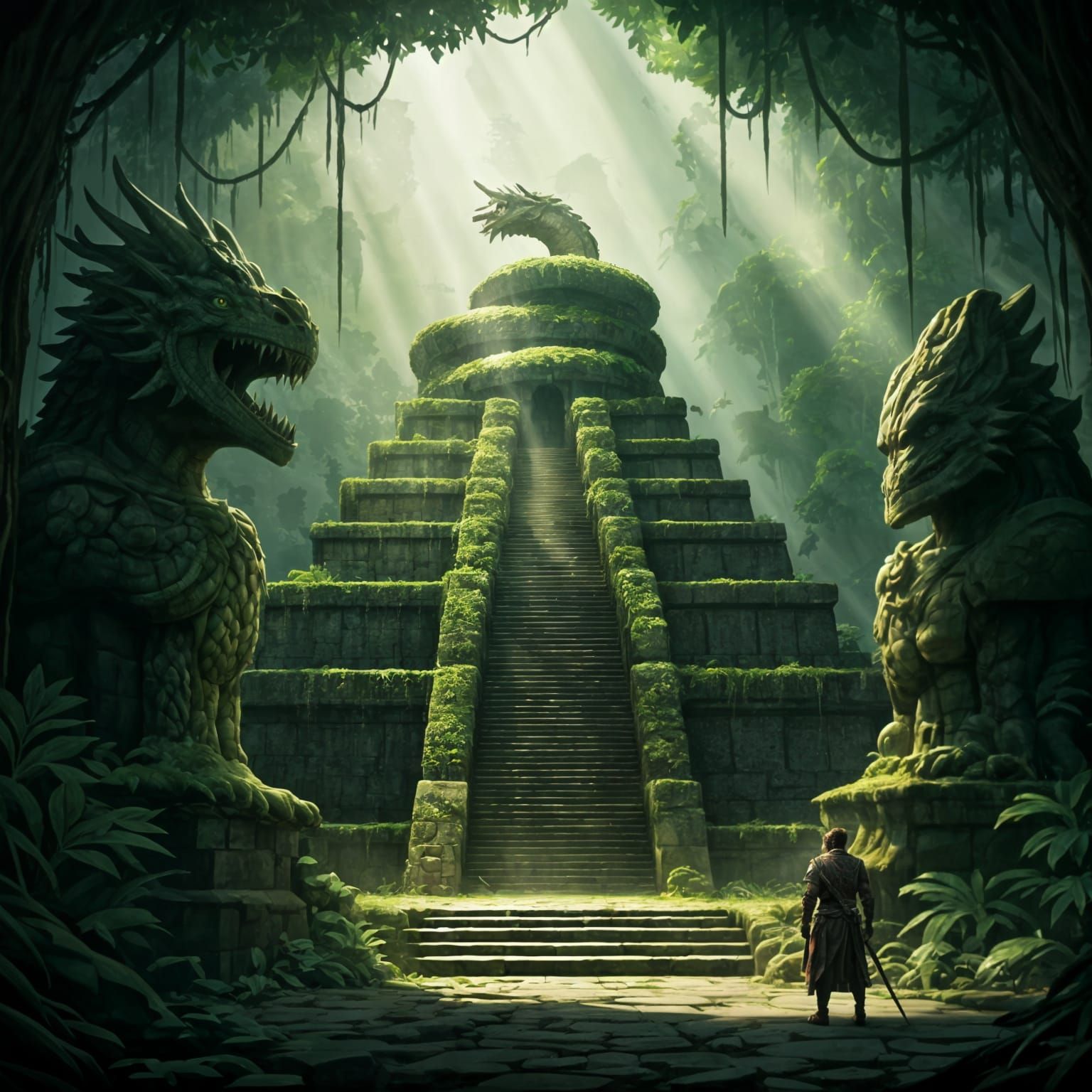 Ancient Jungle City in Tropical Rainforest with Glowing Rune...