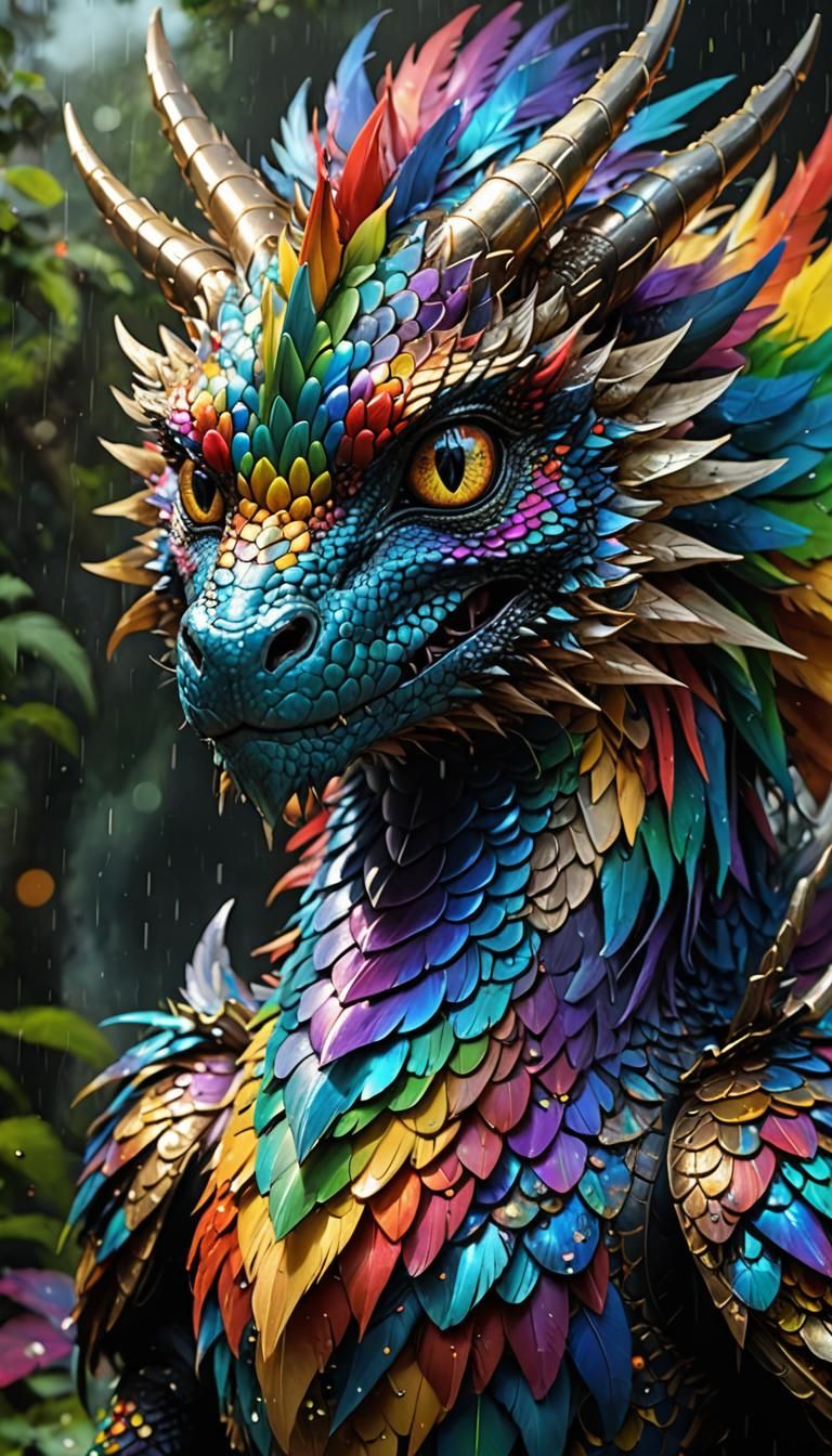 Mythical Multicolored Dragon Portrait