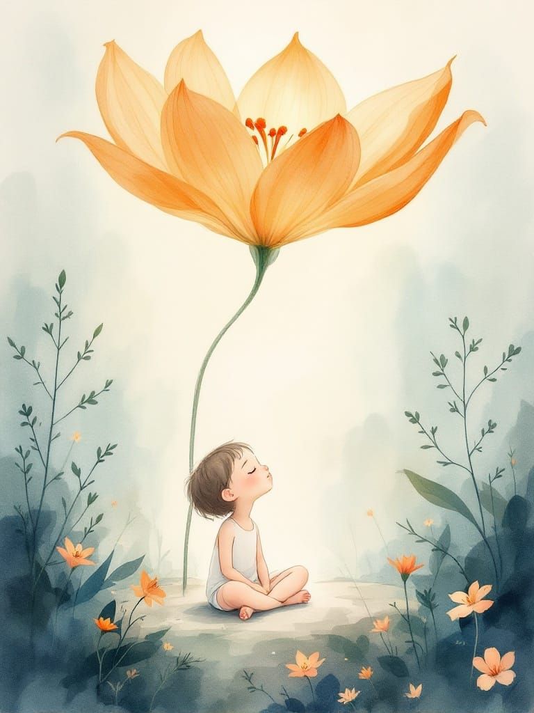 Whimsical Child Lost in Contemplation Amidst Majestic Orange...