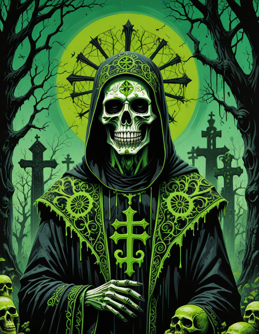 Gothic Mexican Santa Muerte Portrait in Vibrant Graffiti Art