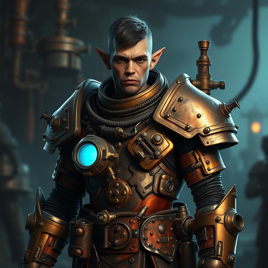 Orc Artificer in Copper Mech Armor, Digital Matte Painting