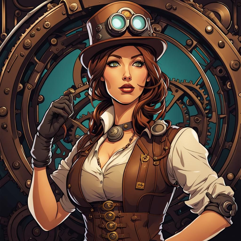 Steampunk Mechanic in Cel-Shaded Vector Style