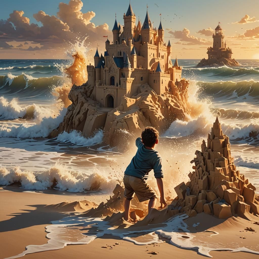 "Oh no, don't destroy my sandcastle!"