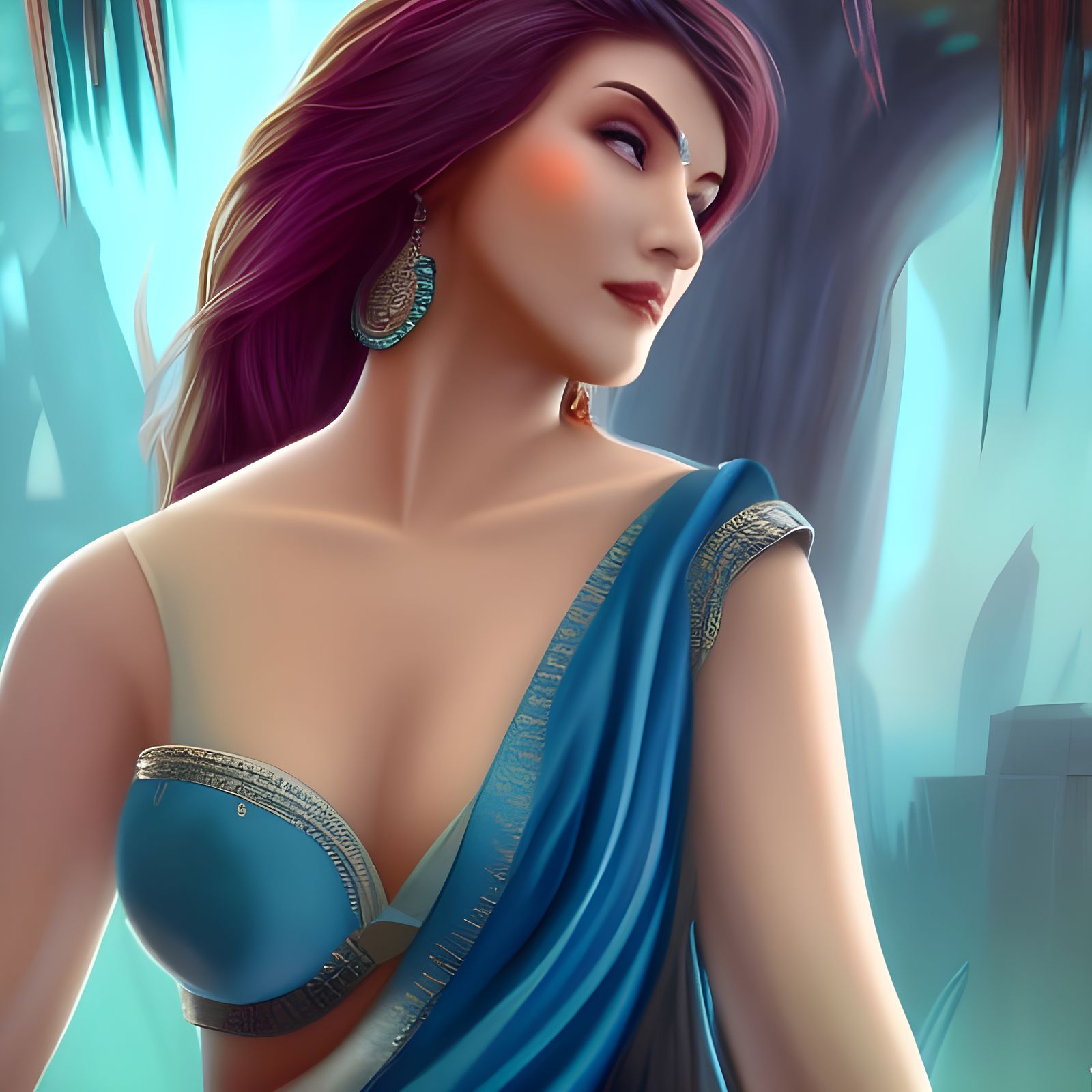 Animated Girl in Saree: Detailed Fantasy Concept Art