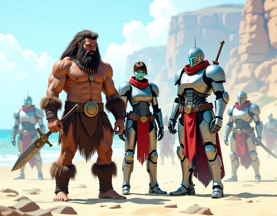 Cyberpunk Knights and Robots Meet a Caveman