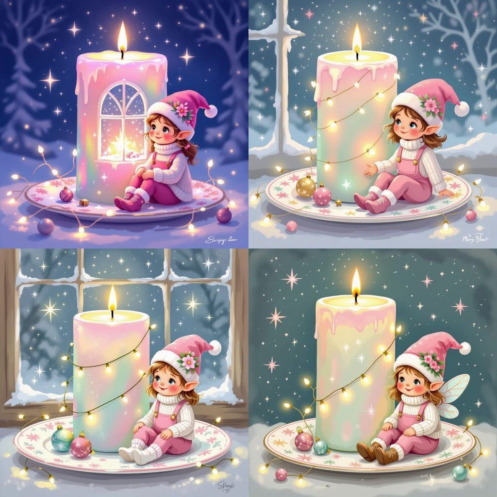 Pastel Christmas Wonderland Fairy Tale with Iridescent Candl...