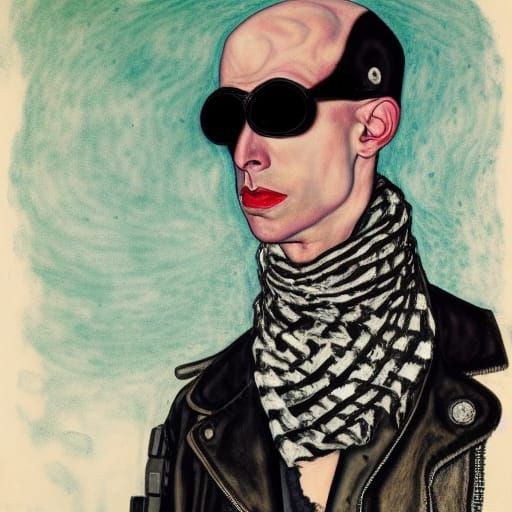 Bald Man with Keffiyeh in Egon Schiele Style