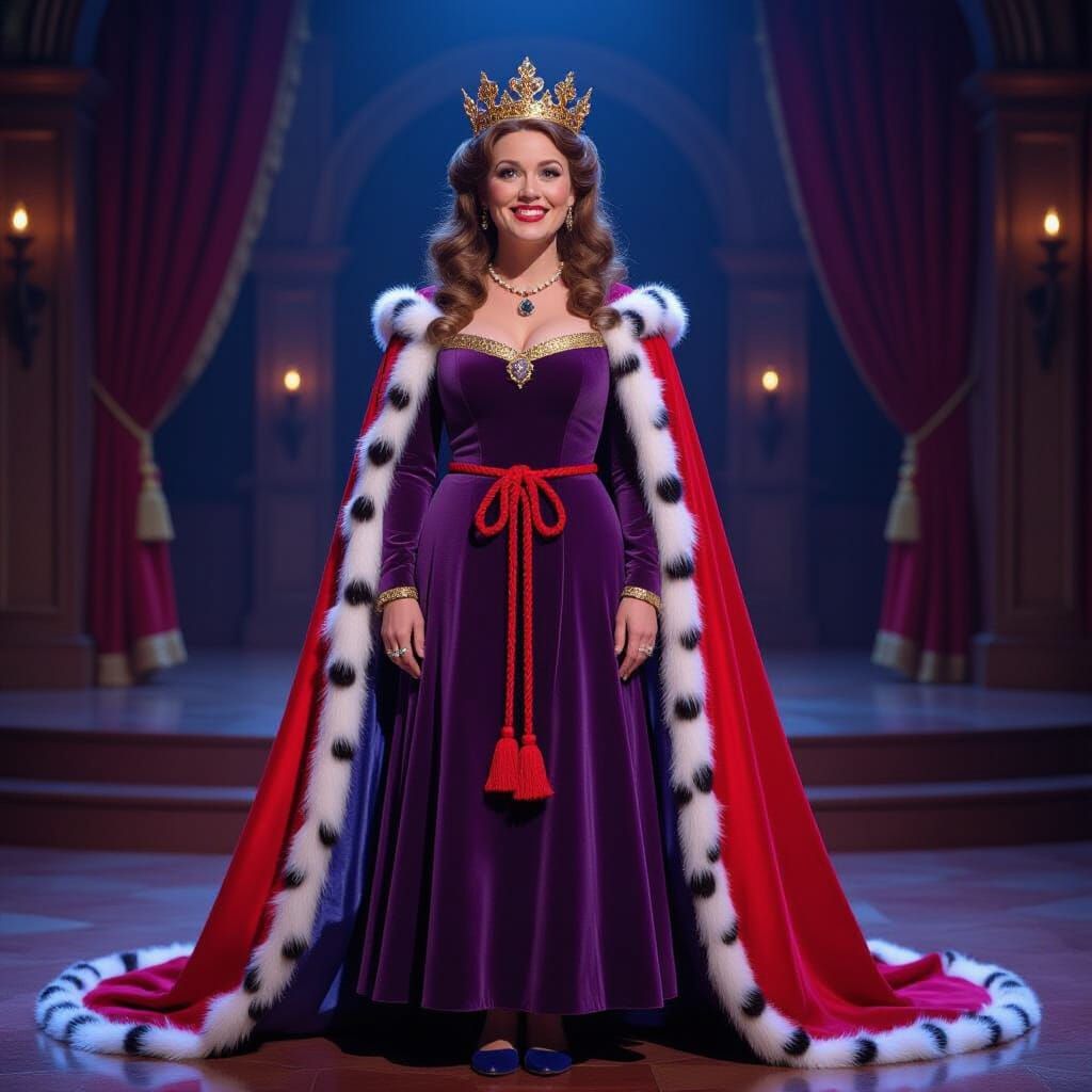 Miss Honey in Regal Attire on Chat Show Set